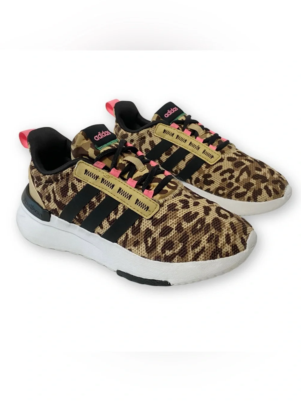 Adidas Youth Girls Size 2 Racer TR21 Leopard Black Pink Camo Sneaker Shoes